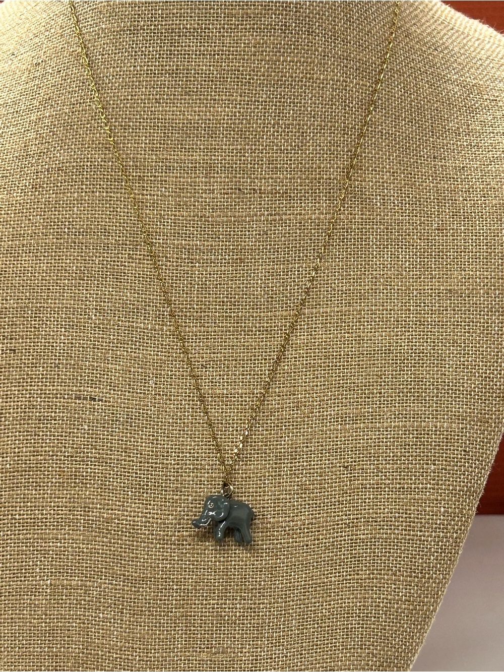 J. Crew gold tone necklace with small ceramic elephant with jewel eyes - Picture 2 of 6